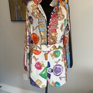 Colorful Graphic Print Long Sleeve short set